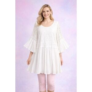 ndigo Soul XXL White Boho Fairy Tunic Lace Crochet Gauze Romantic Cottagecore